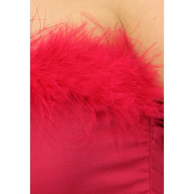 Bordeauxrotes Crop-Top mit Flaum