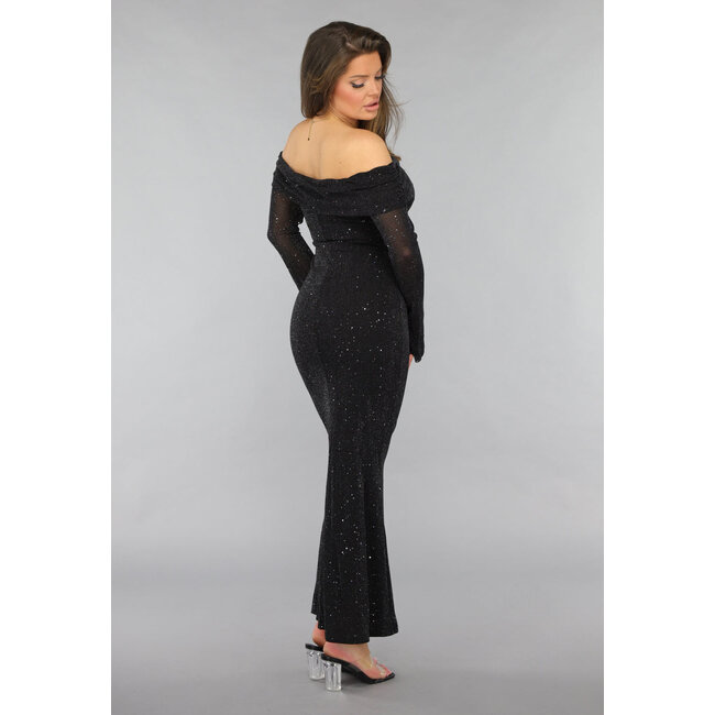 Mesh Maxikleid mit schulterfreiem Modell