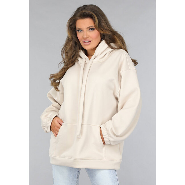 Beigefarbener Pullover mit Kapuze in Übergröße