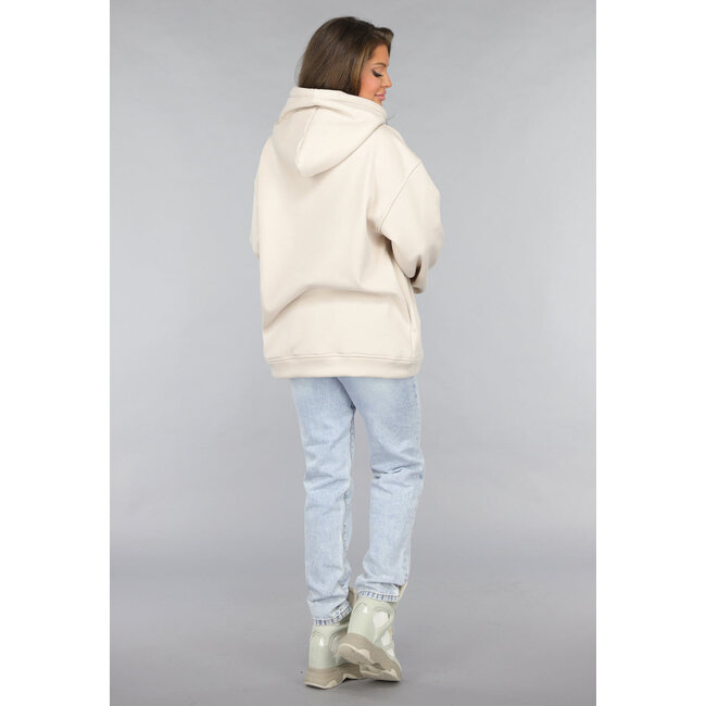 Beigefarbener Pullover mit Kapuze in Übergröße