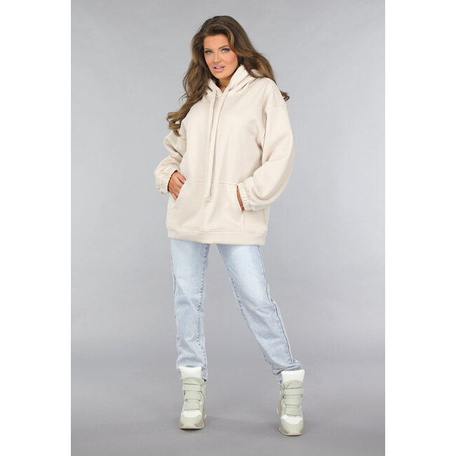 Beigefarbener Pullover mit Kapuze in Übergröße