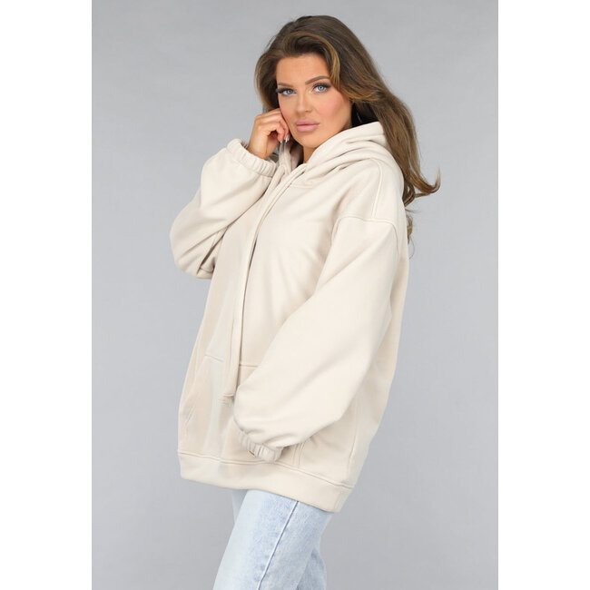 Beigefarbener Pullover mit Kapuze in Übergröße