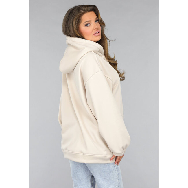 Beigefarbener Pullover mit Kapuze in Übergröße