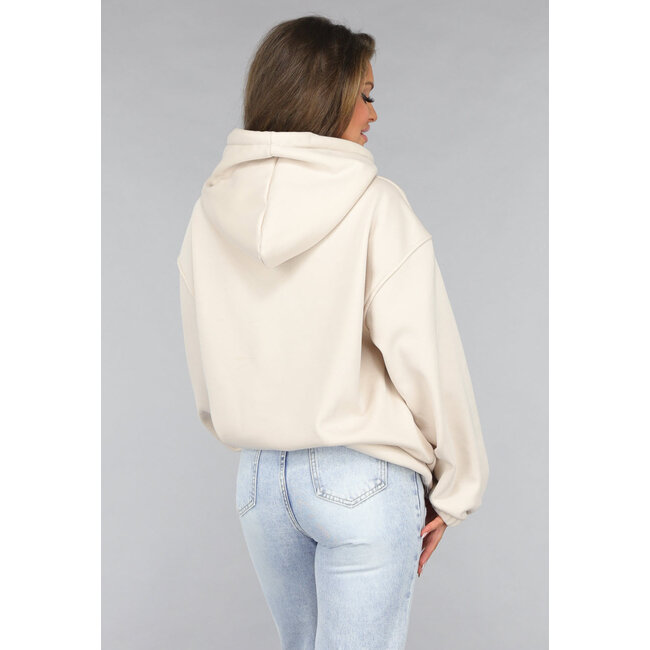 Beigefarbener Pullover mit Kapuze in Übergröße