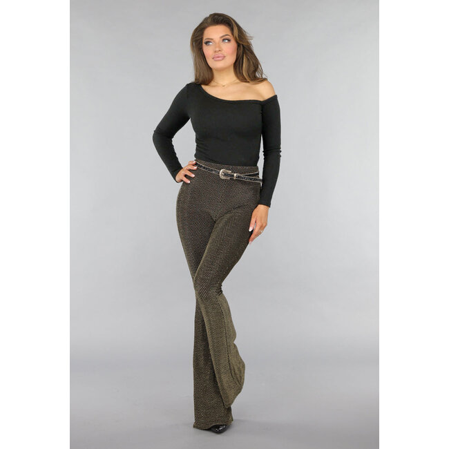 Schwarzes One-Shoulder-Top aus geripptem Stoff mit Schimmer