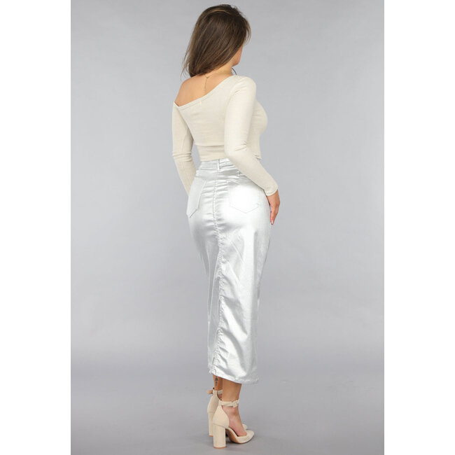 Glitzer-One-Shoulder-Top in Beige