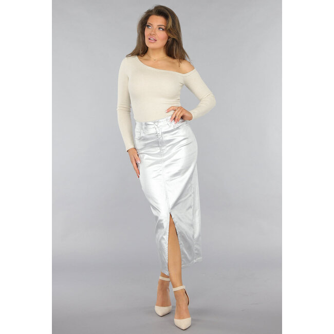 Glitzer-One-Shoulder-Top in Beige