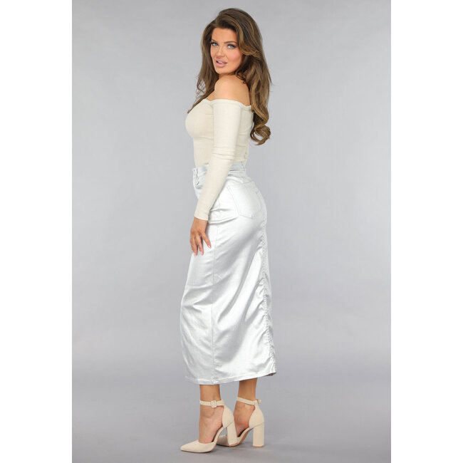 Glitzer-One-Shoulder-Top in Beige