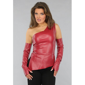 One-Shoulder-Top in Lederoptik mit Handschuhen