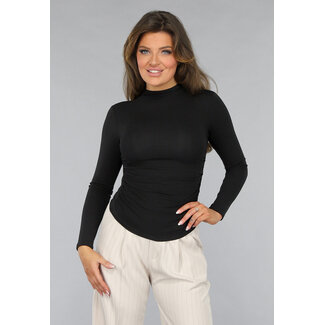 Schwarzes langärmeliges Basic-Top mit Falten