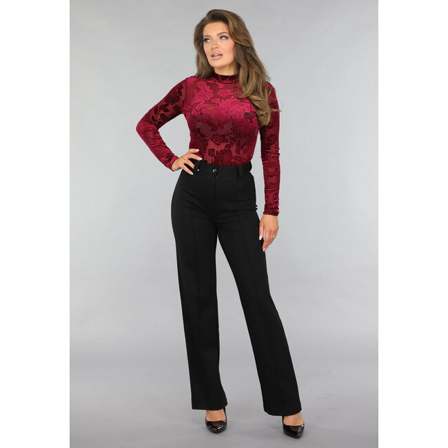 Bordeauxroter Bodysuit aus geblümtem Samt