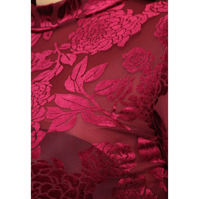 Bordeauxroter Bodysuit aus geblümtem Samt