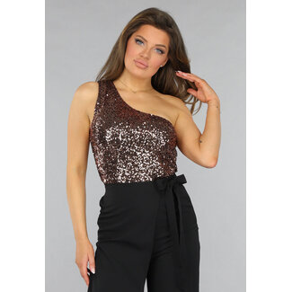 OP=OP.25.NL Bronze Top mit Pailletten in One Shoulder Modell