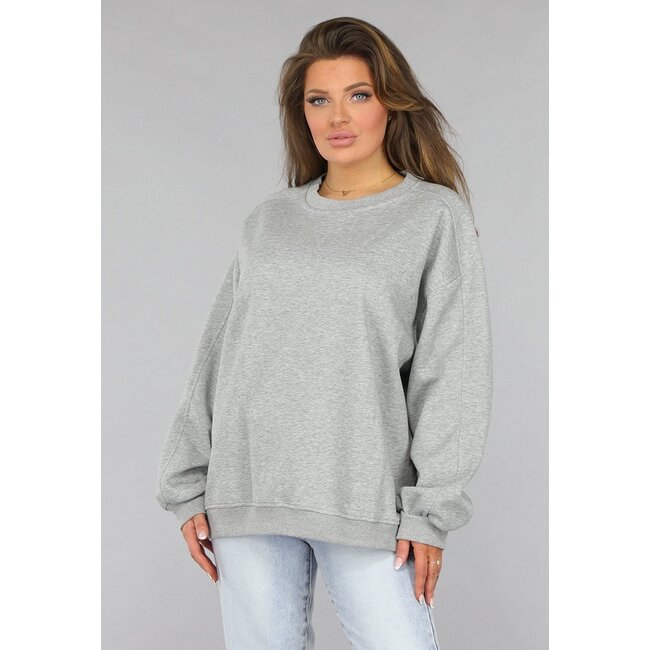 Grauer Pullover mit Rundhalsausschnitt in Übergröße