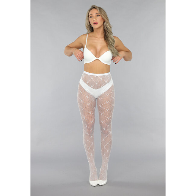 Herz-Netzstrumpfhose in Weiß