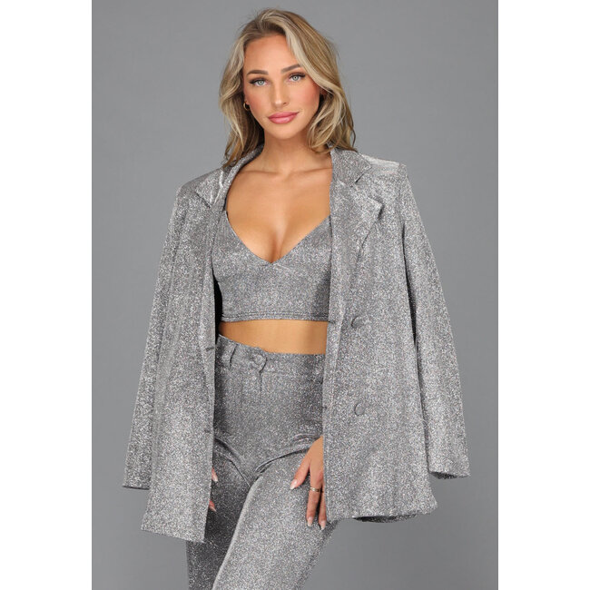 Übergroßer Silber-Glitzer-Blazer