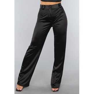 Schwarze Satin-Hose mit geradem Bein und Stretchanteil