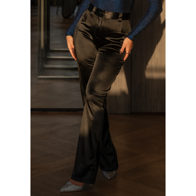 Schwarze Satin-Hose mit geradem Bein und Stretchanteil
