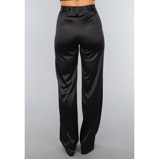 Schwarze Satin-Hose mit geradem Bein und Stretchanteil