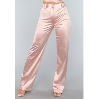 Rosé Stretch-Satin-Hose mit hoher Taille