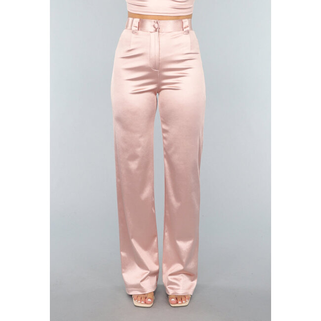 Rosé Stretch-Satin-Hose mit hoher Taille