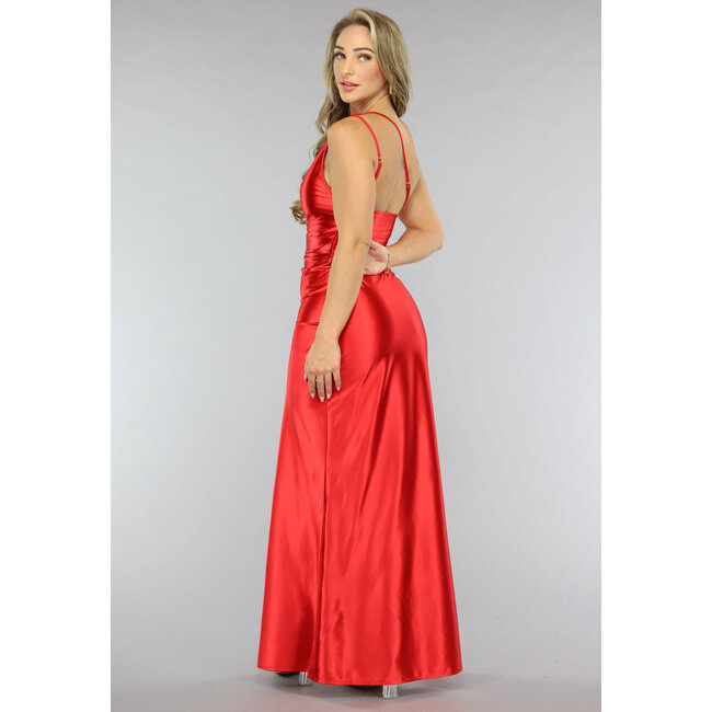 Rotes Satin Abendkleid mit einer Schulter