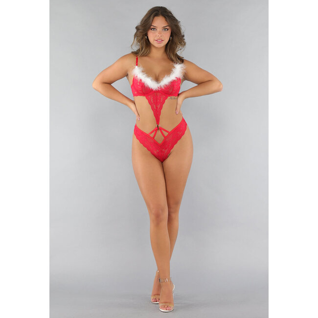 Roter Spitzen-Weihnachts-Dessous-Body