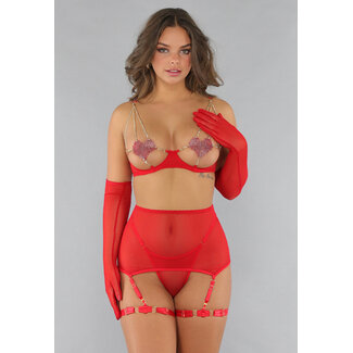 Rotes Dessous-Set mit Herzen