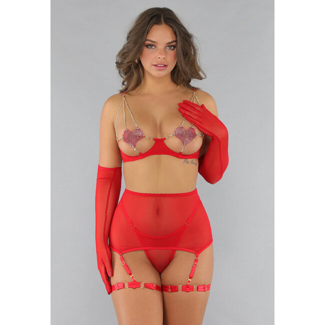 Rotes Dessous-Set mit Herzen