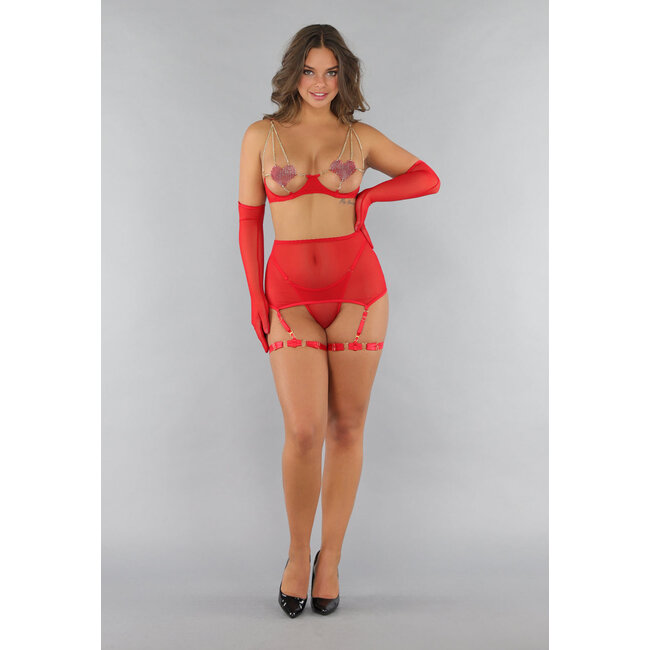 Rotes Dessous-Set mit Herzen