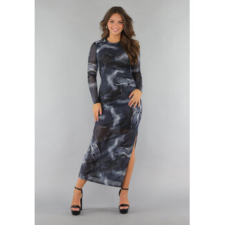 Maxikleid mit Marmorprint in Grau