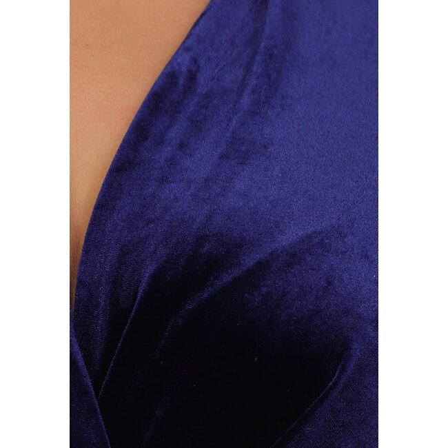 Dunkelblauer Overslag-Bodysuit aus Samt