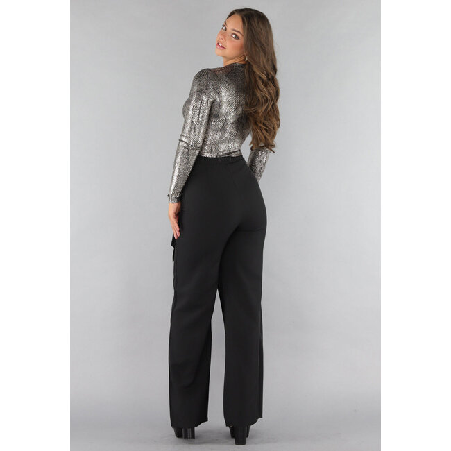 Bodysuit mit hohem Ausschnitt und Golddruck