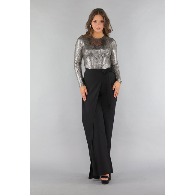 Bodysuit mit hohem Ausschnitt und Golddruck