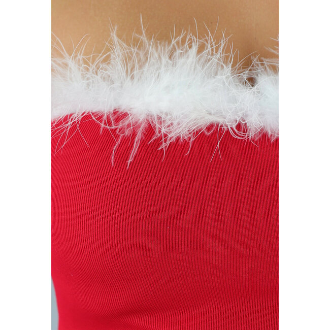 Rotes Weihnachtskleid aus geripptem Stoff mit Rüschen