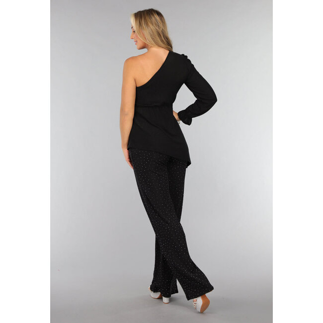 Schwarzes asymmetrisches Top mit Rüschenärmel