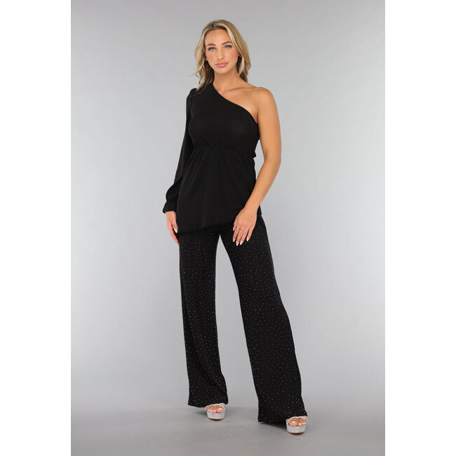 Schwarzes asymmetrisches Top mit Rüschenärmel