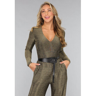 Golden schimmernder V-Ausschnitt Bodysuit