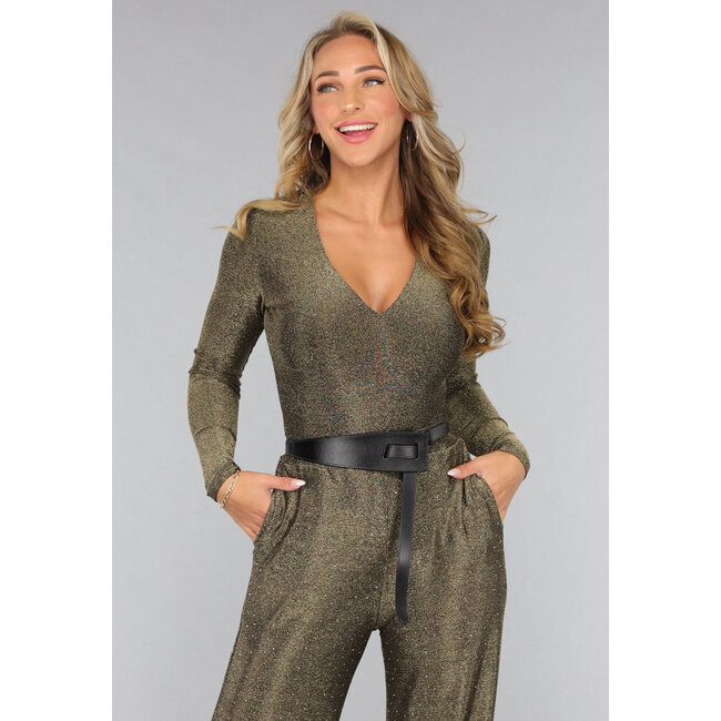 Golden schimmernder V-Ausschnitt Bodysuit