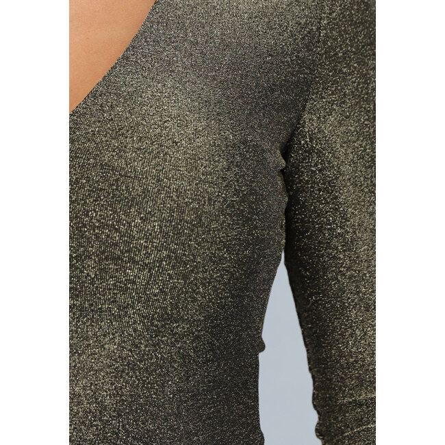 Golden schimmernder V-Ausschnitt Bodysuit
