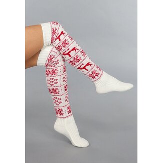 Hohe weiße warme Strümpfe mit Weihnachtsaufdruck