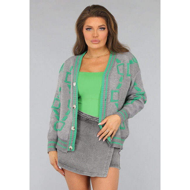 Graue Strickjacke mit grünen Details
