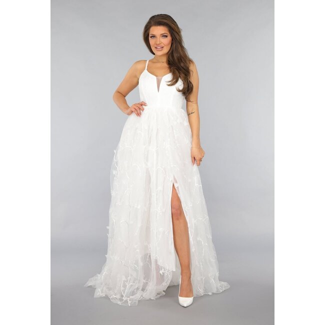 Weißes Brautkleid mit besticktem Rock