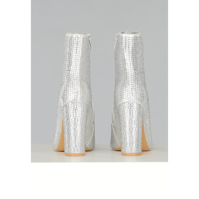 Silberne Strass-Stiefeletten mit Blockabsatz