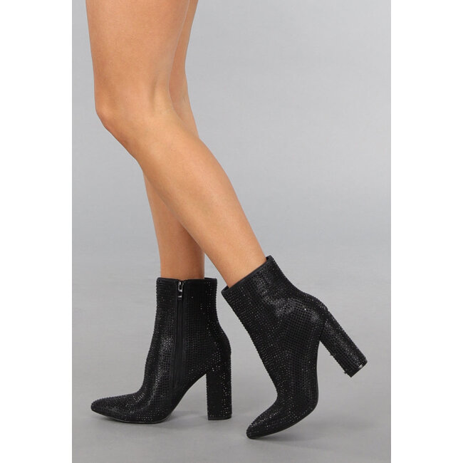 Glänzende schwarze Strassstiefel mit Blockabsatz