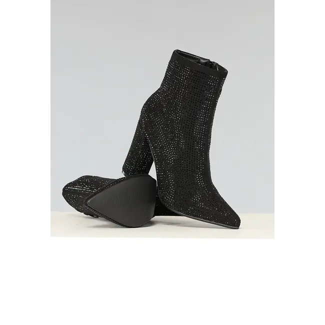 Glänzende schwarze Strassstiefel mit Blockabsatz