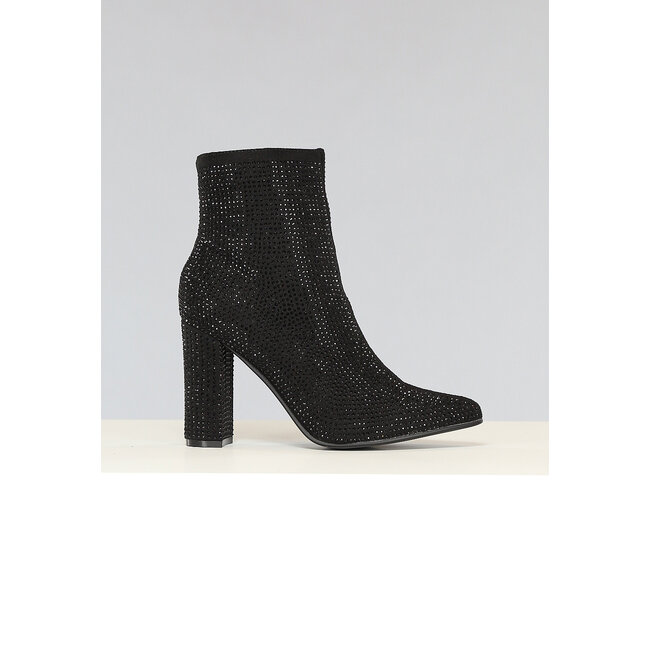 Glänzende schwarze Strassstiefel mit Blockabsatz