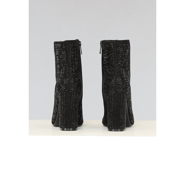 Glänzende schwarze Strassstiefel mit Blockabsatz