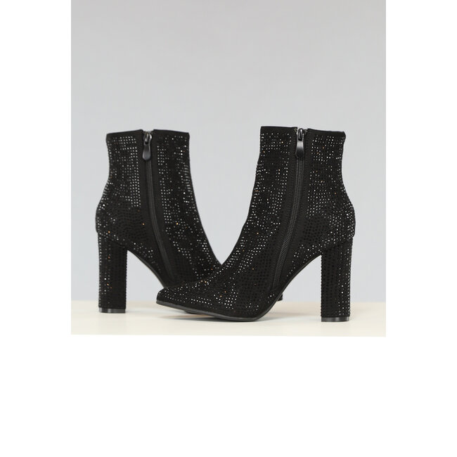 Glänzende schwarze Strassstiefel mit Blockabsatz
