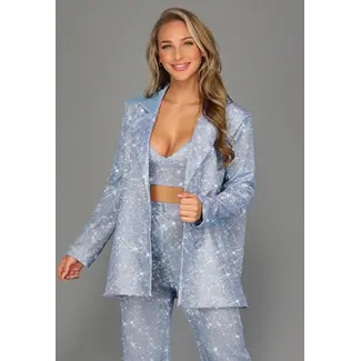 Eisblauer Knopf-Blazer mit Schulterpolstern